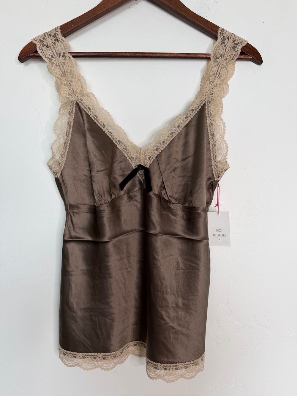Gold Hawk 100% Silk Lace Trim Cami Tank Top Truffle Brown NWT Size Small